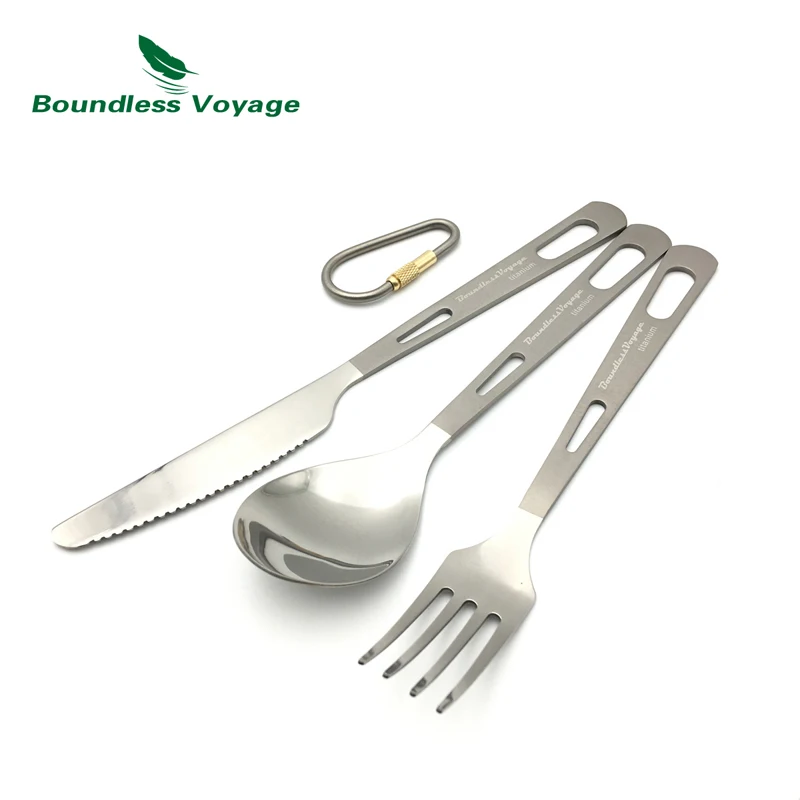 Boundless Voyage Titanium al aire libre cuchillo Tenedores cuchara Spork Palillos 3 unids set camping Vajilla cubiertos
