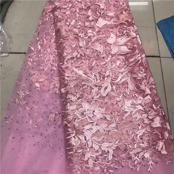 

5yards/lot 2019 High quality nigerian french net lace african hot drilling lace fabric for party dress, free shipping(4-19