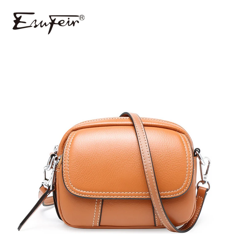 ESUFEIR Fashion Genuine Leather Lady Bags Mini Square Bag Shoulder Crossbody Luxury Brand Designer Small Round Package | Багаж и сумки