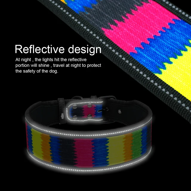 Nylon Dog Collar Reflective Pet Dogs Collars Breathable Padded Striped Pitbull German Shepherd Medium Large Dogs Collar S M L 3