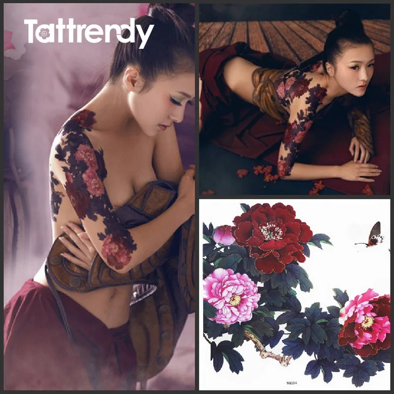 

3pcs large colorful Peony flower butterfly Temporary back/arm tattoo stickers body painting MQG04 drawings Waterproof sexy women