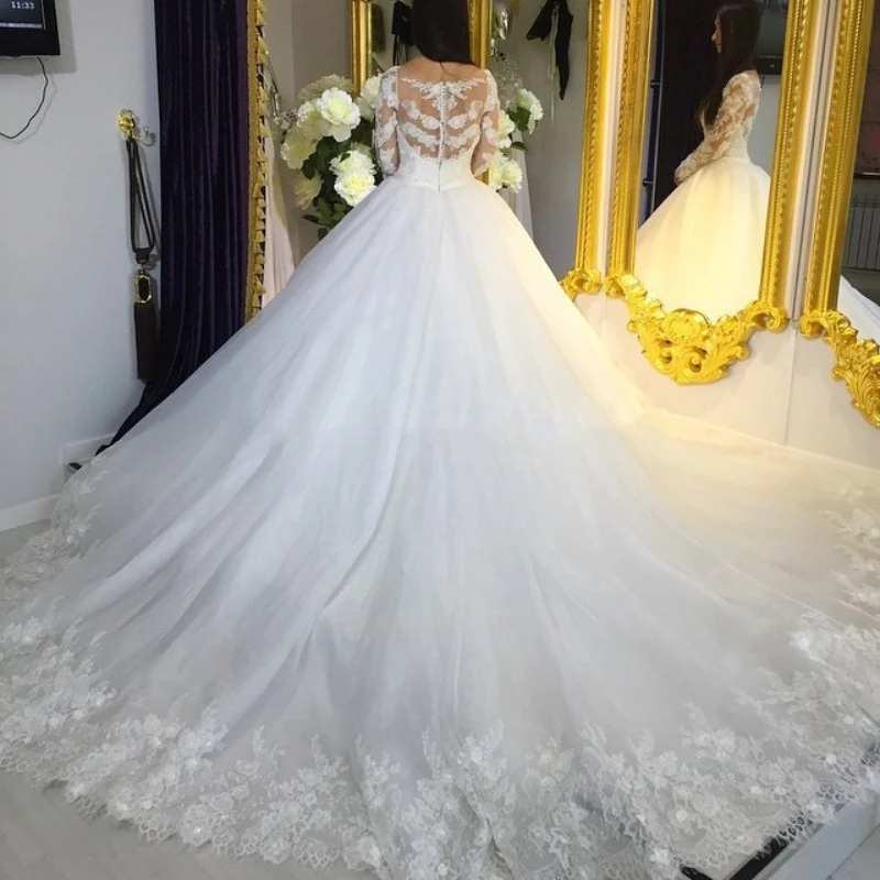 Kopen Bruidsjurken Baljurk Lange Mouwen Bruid Jurken Lange Staarten Bruidsjurken Gewaden de 2016 prinses|long sleeve bride dress|bride dresseswedding gowns - AliExpress