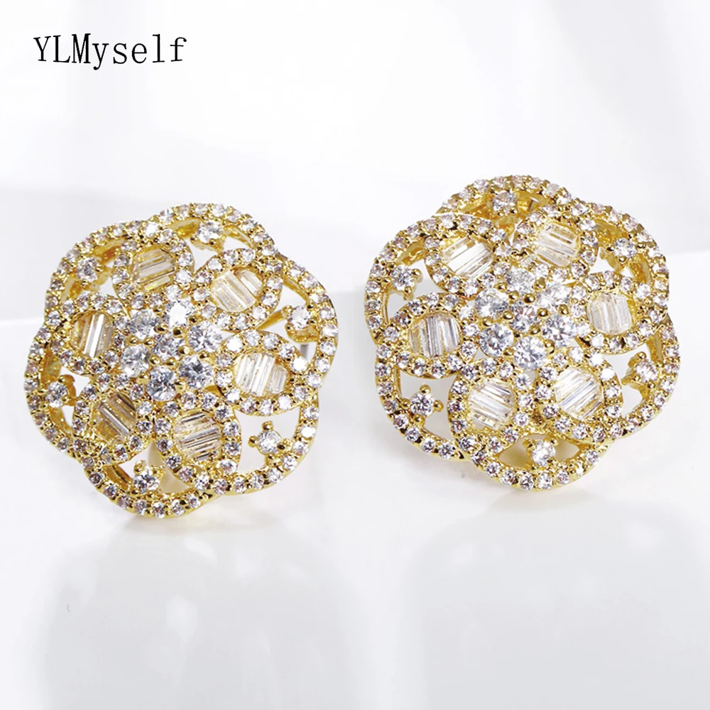 

High grade Big stud flower earrings cubic zirconia stones beautiful jewelry party jewellery middle east white/gold color earring
