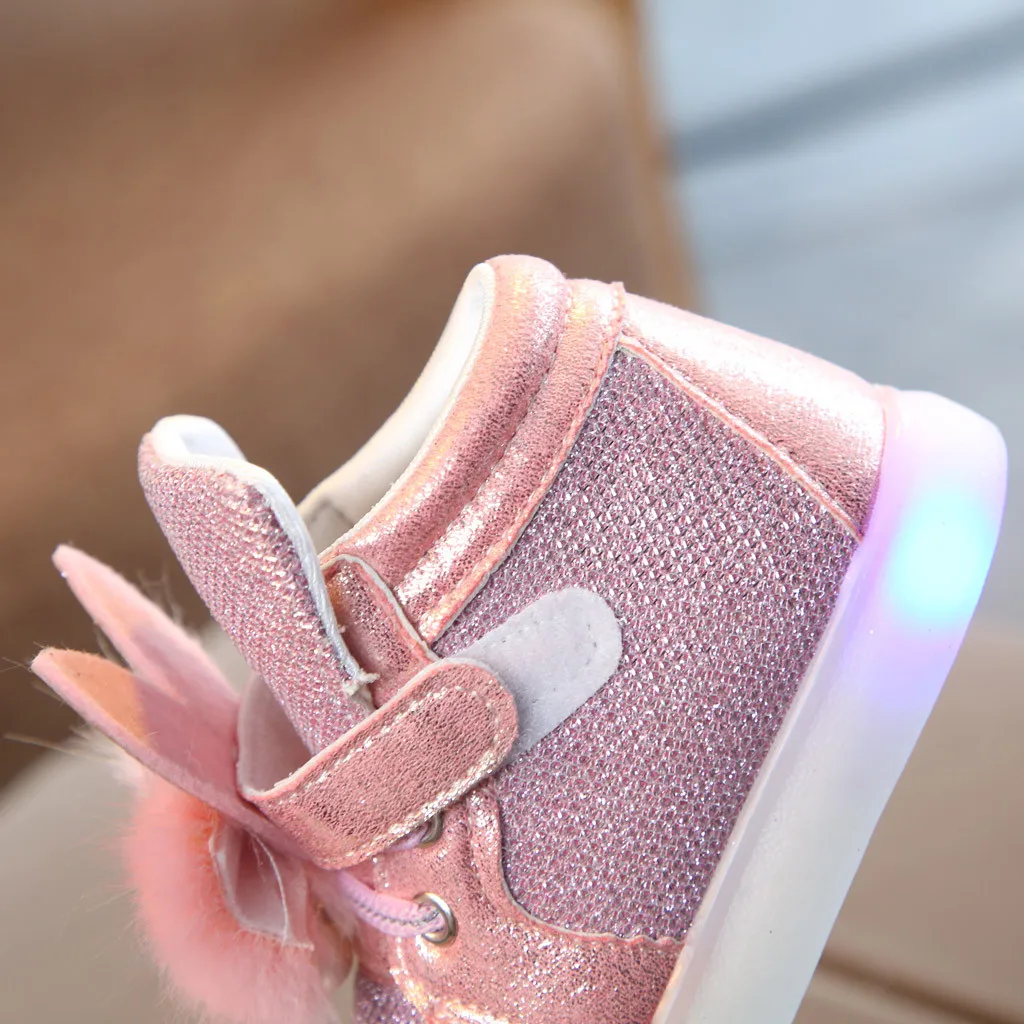 Сезон весна-лето; модная детская обувь для маленьких девочек с изображением кролика; светодиодный; светящаяся спортивная обувь; кроссовки; D30Z