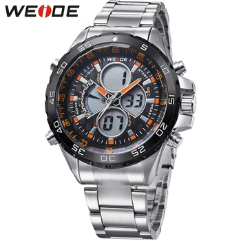 

Fashion Brand WEIDE Army Sport Watch Men Steel Band Digital Quartz Movement LED Date Day 30m Waterproof Man Wristwatch Relogios