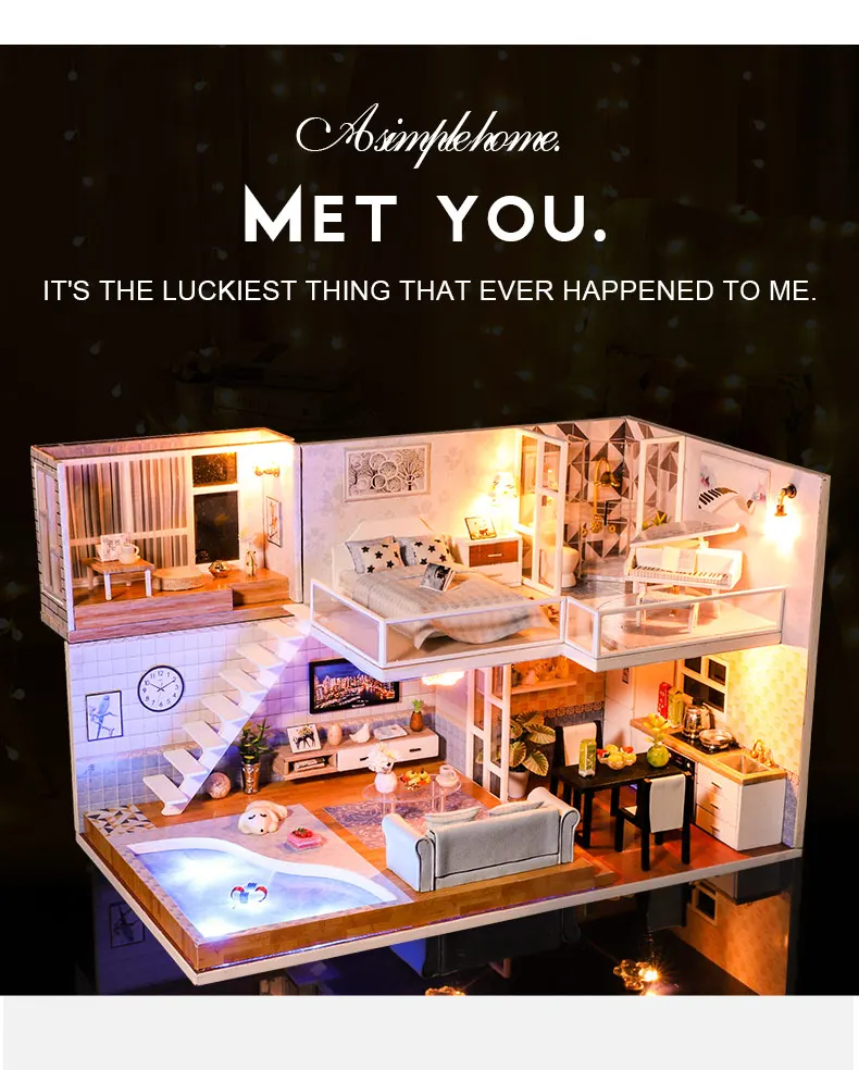 Casa em Miniatura com Móveis Blocos de Construção Brinquedos para Crianças Casa de Boneca Cutebee Faça Você Mesmo Música Poeira Capa Modelo J13 Led Mod. 261726 15 Arquitetura/Casa DIY/Miniaturas