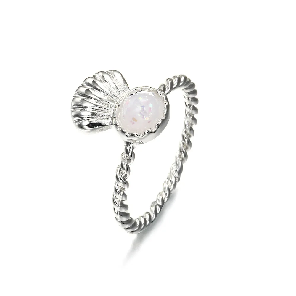 DoreenBeads Zinc  Alloy Silver Color Shell Shaped Ring Pink 