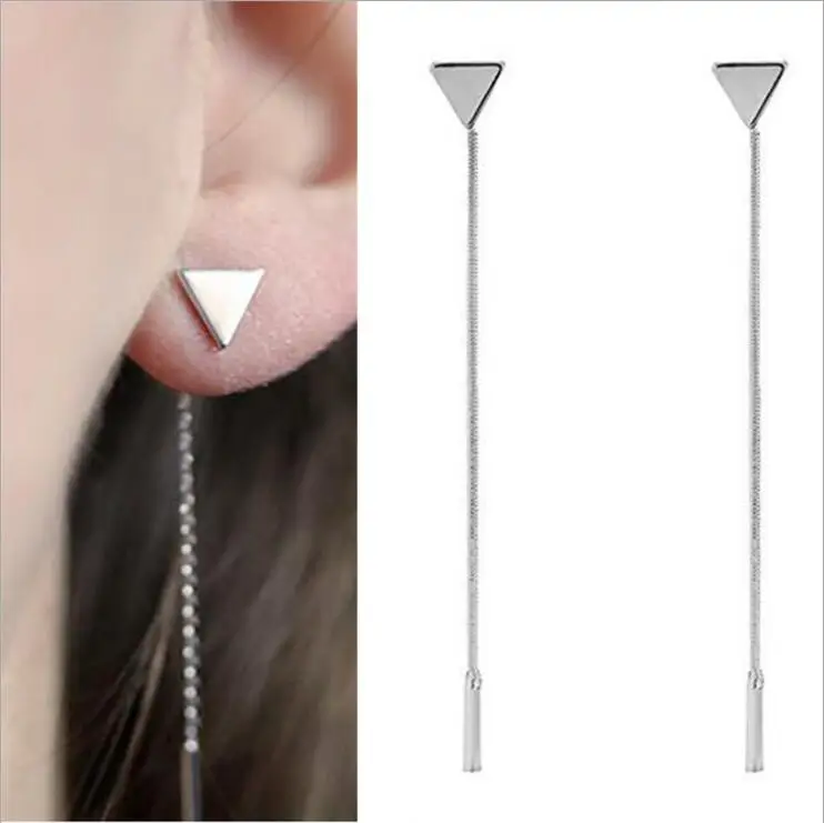 

On Sale Women Minimalist Triangle Tassel Chain Long Dangle Earrings For Mujeres Bijoux Jewelry Gift Drop Earrings E5042