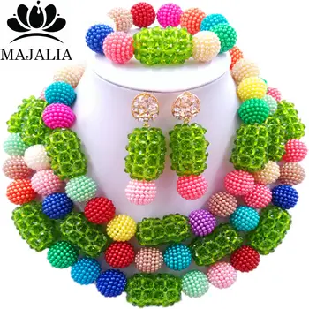 

Majalia Fashion Charming Nigerian Wedding African Jewelry Set Multicolo and Green Crystal Necklace Bride Jewelry Sets 3SZ069
