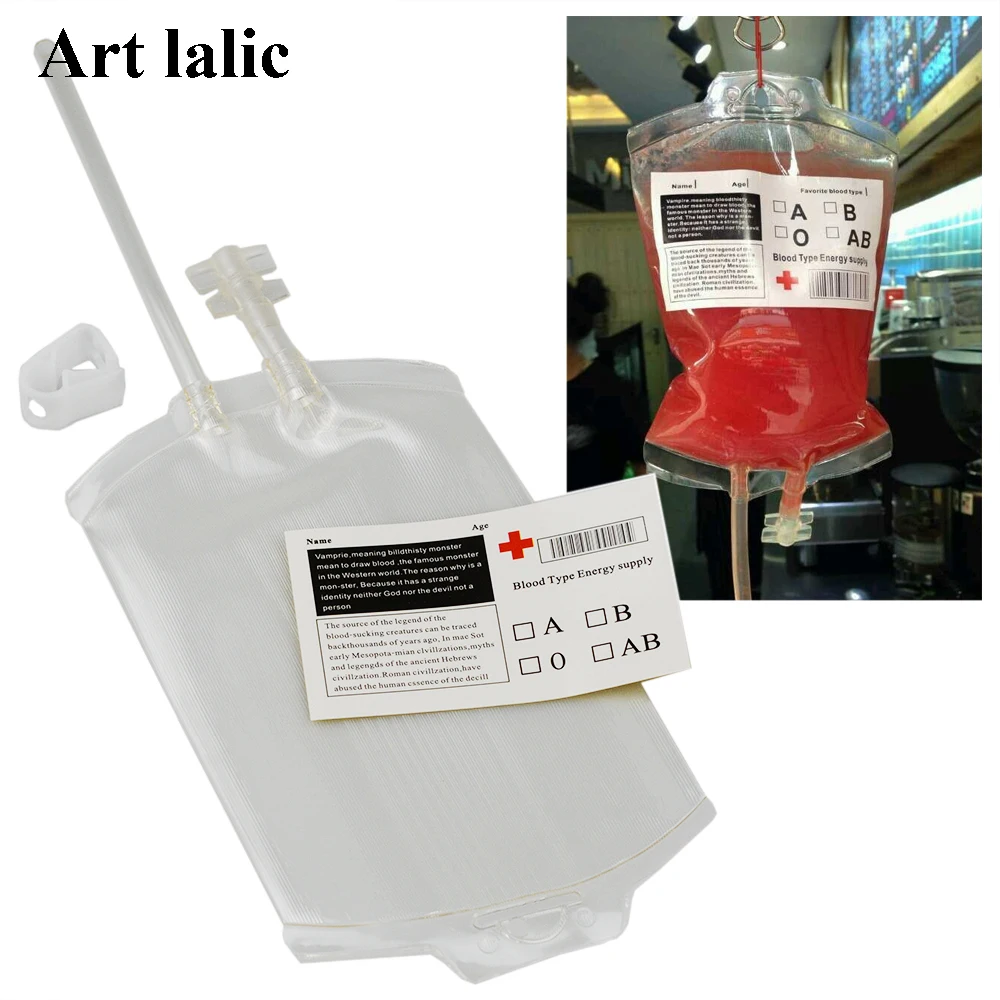 

Artlalic 5sets/pack Beverage Bag Juice Power Pack Vampire Blood Energy Drink Bag Cosplay Halloween Pouch Props