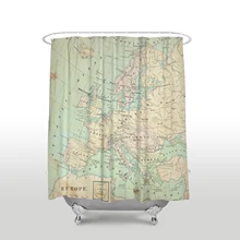 Nueva cortina de ducha impermeable Vintage con mapa de Europa con ganchos, cortinas de baño estilo Retro de tela de poliéster para decoración del hogar