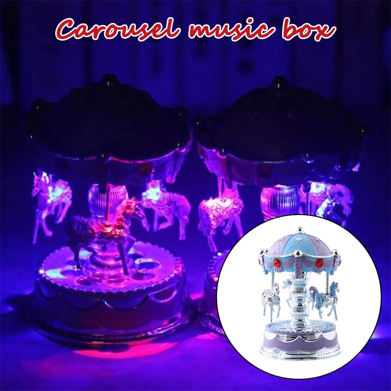 Horse Carousel Music Box Toy Light Clockwork Musical Boxes Gifts Vintage | Дом и сад
