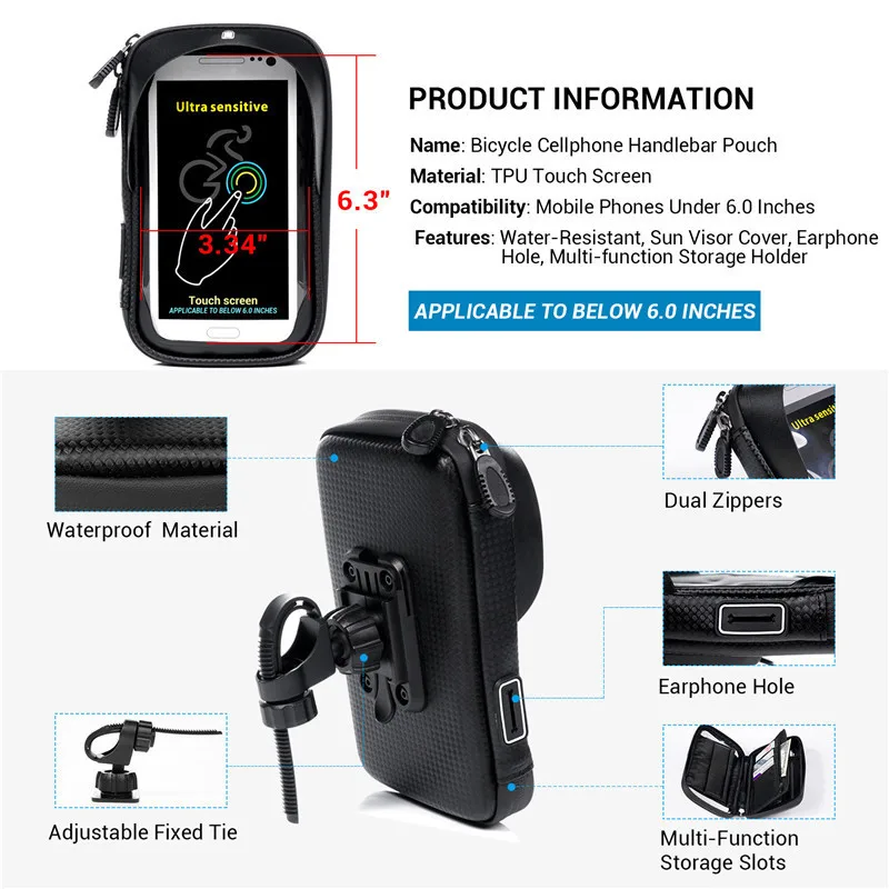 DOITOP 6,0 дюймов водонепроницаемый велосипедный держатель для мобильного телефона Подставка для мотоцикла крепление для Iphone X samsung Lg huawei