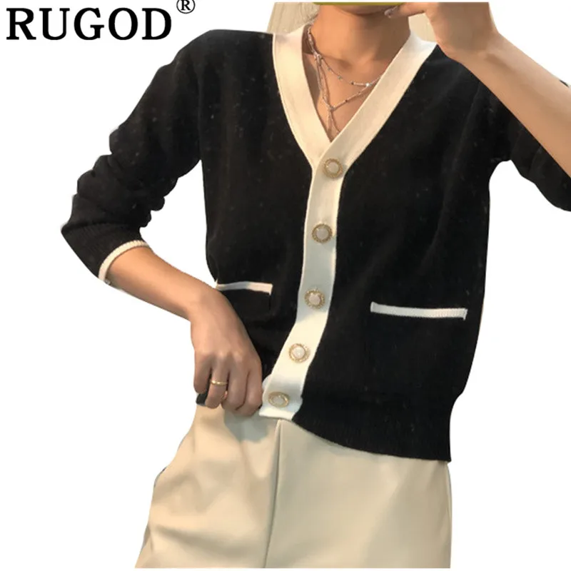 

RUGOD Elegant Women Cardigans 2019 Fashion New Winter Clothes V-Neck Knitted Office Lady Women Sweater jersey mujer invierno
