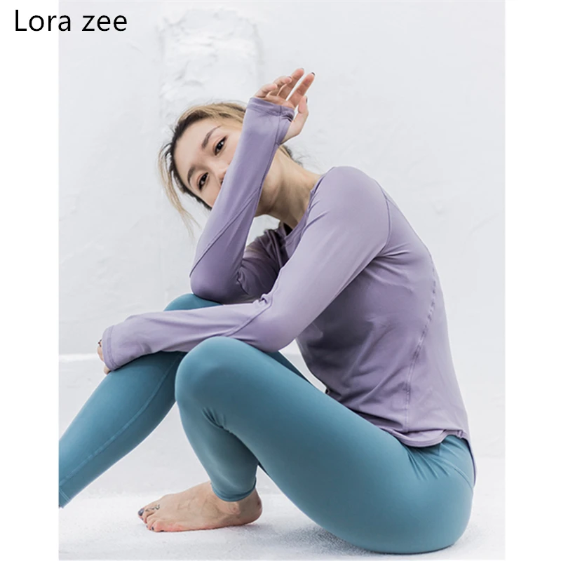 Женская футболка для йоги LORA ZEE белая с длинными рукавами и отверстиями большого