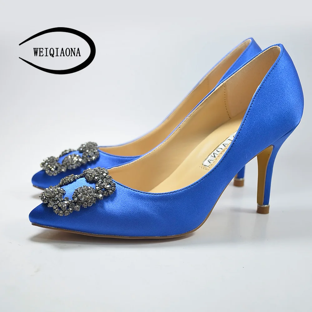 

WEIQIAONA 2018 Fashion Brand shoes Sexy Women Pumps High Heels Shoes Elegant Buckle Rhinestone Heeled Thin Pointed Dress Shoes