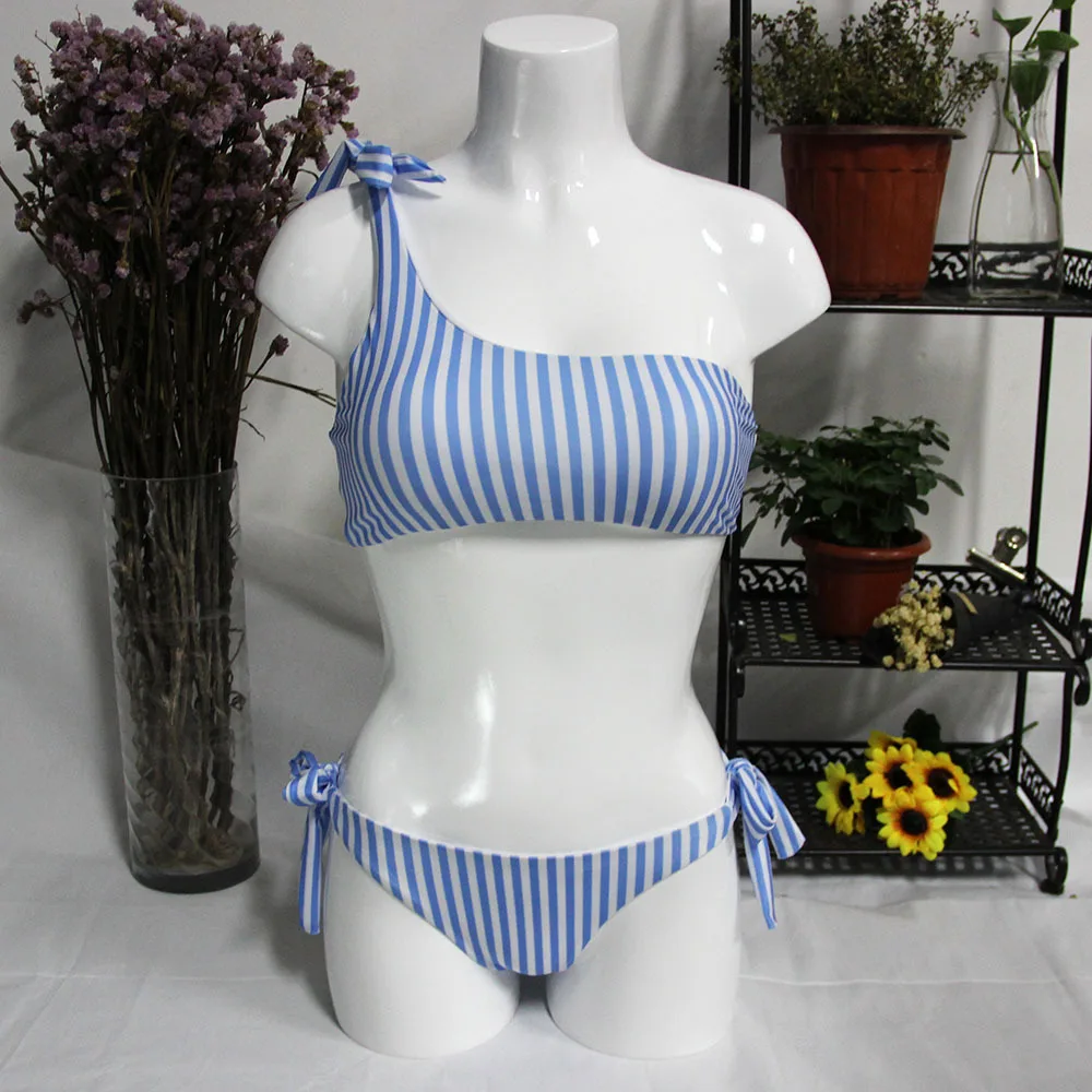 2Styles Low Waist Off One Shoulder Blue Striped Women Push-up Padded Bra Bandage Bikini Set Swimsuit Triangle Swimwear Bathing HTB1aRDQXIic eJjSZFnq6xVwVXay - 2Styles Low Waist Off One Shoulder Blue Striped Women Push-up Padded Bra Bandage Bikini Set Swimsuit Triangle Swimwear Bathing