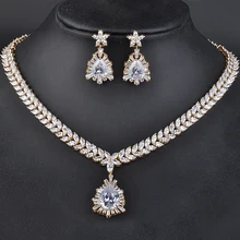 Elegant Jewelry Silver Plated Fashion Flower Shape Rhinestone Necklace&Earrings Jewelry Sets for Women GLN0115