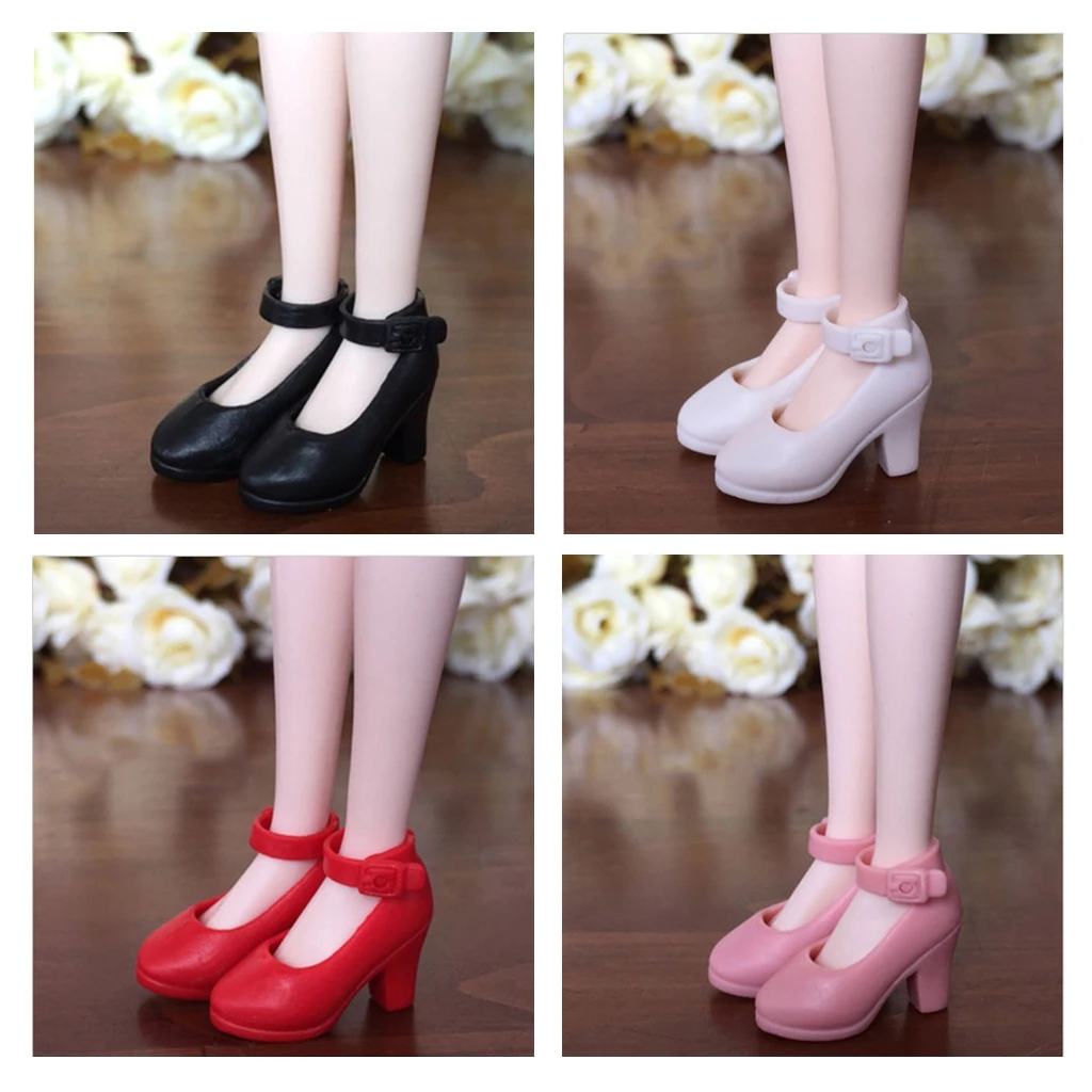  4Pairs/Set 1/6 Scale Doll Shoes Fashion High Wedge Heel Shoes with Open Buckle For Girls Doll House Decor Outfits Accessories