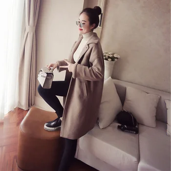 

U-SWEAR 2020 Winter New Korean Lamb Hair Lapels Long Woolen Coat Female Loose Thin Woolen Coat Tide High Quality