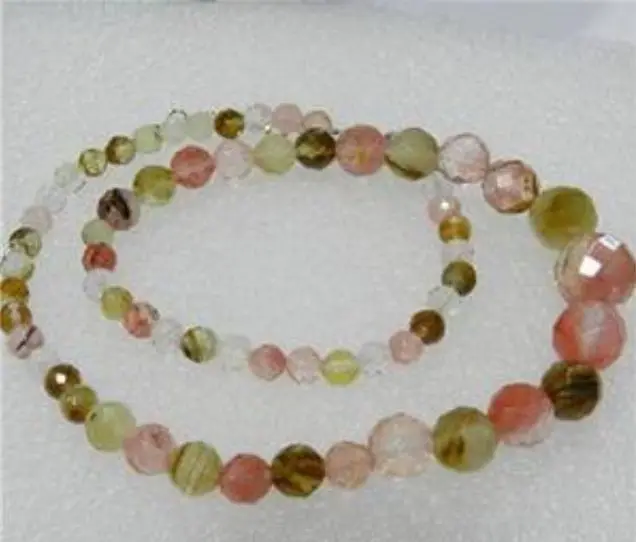 

Faceted 6-14mm Watermelon Tourmaline Gems Round Beads Necklace 18