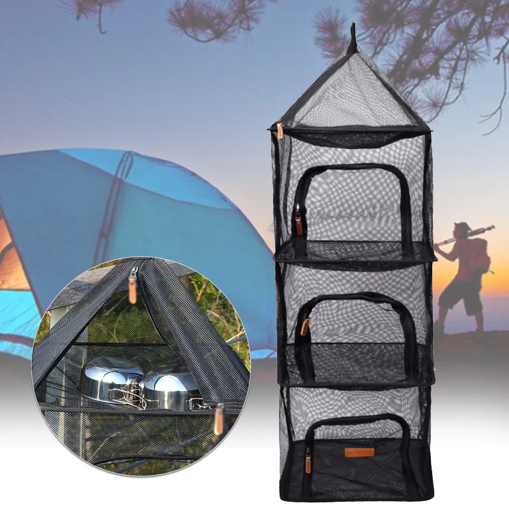 

4 Tier Hanging Camping Organizer Bugs Barbecue Storage Picnic Food Screen Dry Net Meal Protection Clothes Foldable Repel Outdoor
