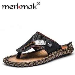 Merkmak/Элитный бренд 2018 Новый Мужские вьетнамки; тапочки из натуральной кожи летние модные пляжные сандалии обувь для Для мужчин большой