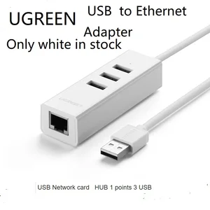 Ugreen usb to ethernet adapter with usb 2. 0 hub 3 ports rj45 network card lan adapter for macbook 1 adapter Item image