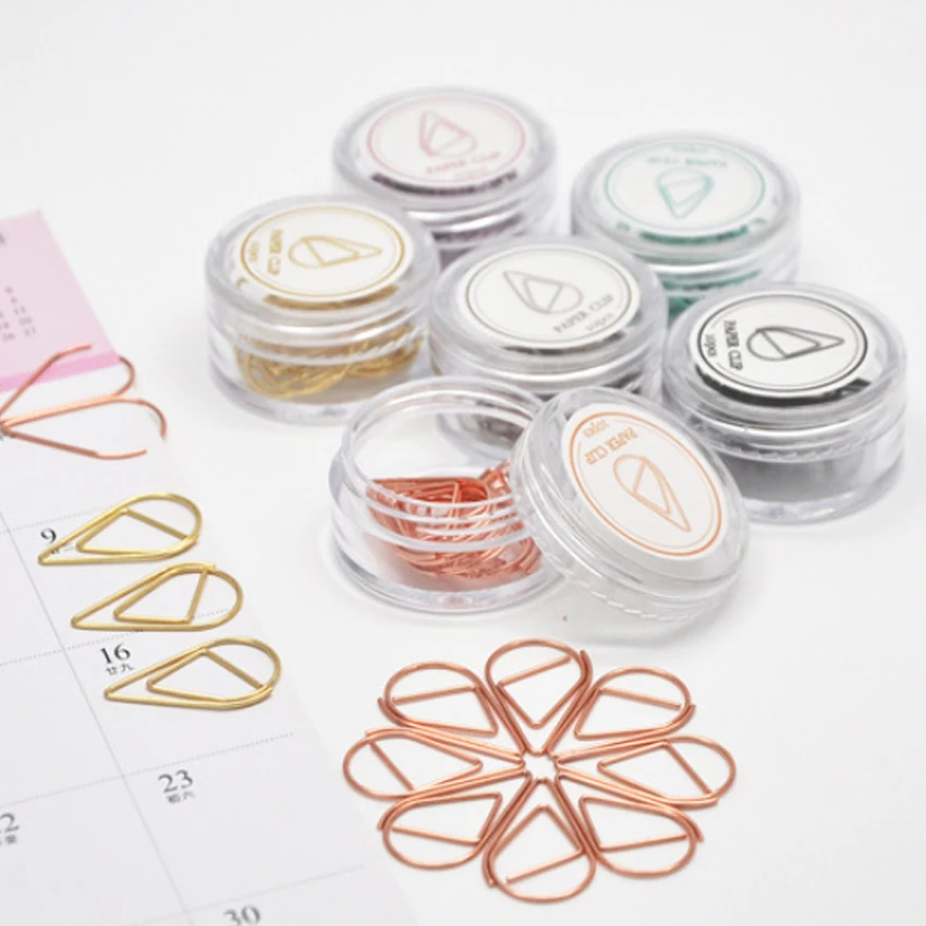 

10pcs/box Simple Cute Water Drop Shape Paper Clip Seven Color Selection Book Markers Stationery