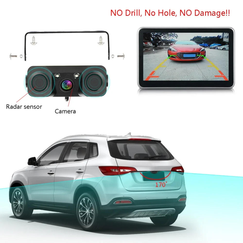 Comprar 3 en 1 cámara de visión nocturna para coche Sensor de Radar de aparcamiento ángulo de visión de 170 grados IP67 con receptor de transmisor inalámbrico de 2,4G