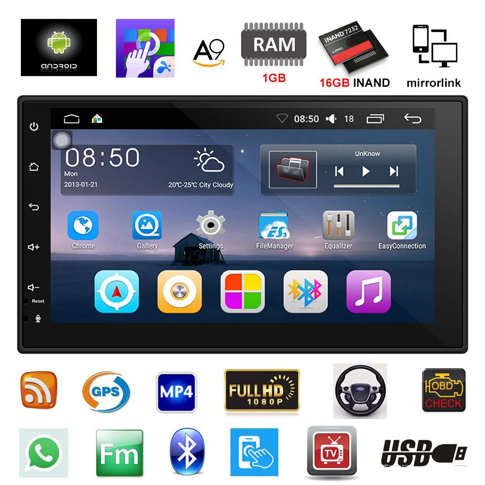 

2 din car radio gps android Touch Screen Wifi Android 7.1 RDS Video Output Autoradio Quad Core Bluetooth car multimedia
