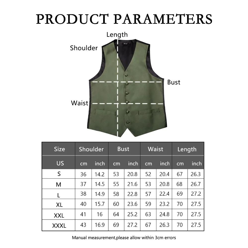 Hi-Tie Men's Suit Vest Silk Classic Party Wedding Necktie Waistcoat Vest Pocket Square Tie Suit Set Green Vests for Men VE-0006 Hi-Tie Men's Suit Vest Silk Classic Party Wedding Necktie Waistcoat Vest Pocket Square Tie Suit Set Green Vests for Men VE-0006