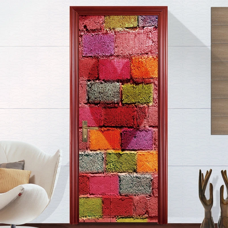 

2 pcs/set DIY Self-Adhesive 3d Vinyl Wallpaper PVC Waterproof Door Sticker Imitation Vinyl Wall Stickers Modern Wall Decor Door