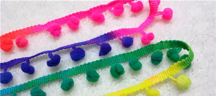 

Rainbow color 10Yards Pom Pom Trim Ball Pearl Pompom Fringe Ribbon Sewing Lace Kintted Fabric Handmade DIY Craft Accessories