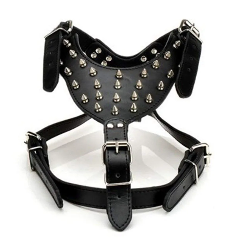 Spiked Studded PU Leather Dog Harness 26" 34" Adjustable Chest for