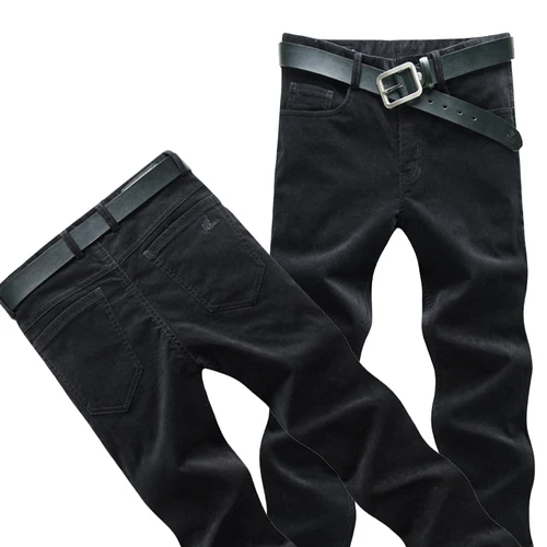 Весна и осень, свободные вельветовые брюки, мужские повседневные штаны, прямые длинные штаны в полоску, мужские брюки черного цвета размера плюс 28-40 - Цвет: Черный