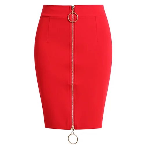 summer short Skirts black Womens Elastic High Waist Skirt Plus Size Zipper Office Pencil Skirt For Women Jupe Crayon юбка на резинке плюс размер - Цвет: Red