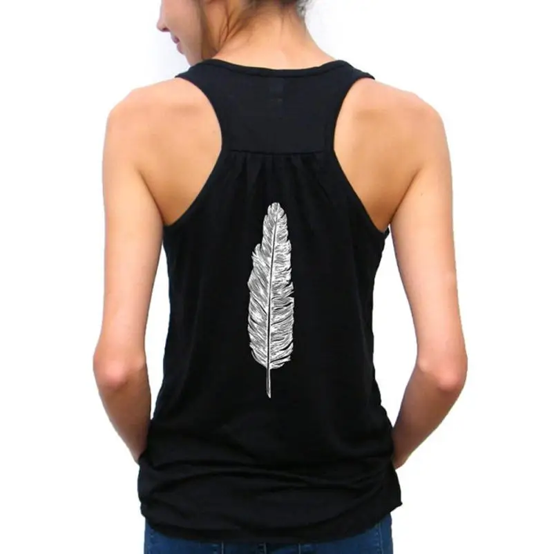 

Fashion Summer female T-shirt 2018 Women's Casual Feather Tank Flowy Round Neckline Tops t shirt camiseta feminina B30
