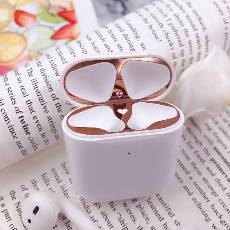 

Sticker For Apple Airpods 2 1 Plating Dust Guard Scratchproof Earphone Sticker for Airpods Air pod Aluminum Alloy Inner Sticker