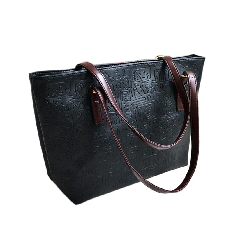 Новая простая зимняя Большая вместительная кожаная женская сумка, сумка-мессенджер для женщин, модные повседневные сумки через плечо 0814 - Цвет: Черный