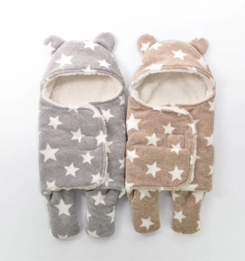 

Newborn Sleepsacks Winter for Stroller Heavy Baby Swaddle Blanket With Star White Fleece Baby Sleeping Bag Bedding Accessories