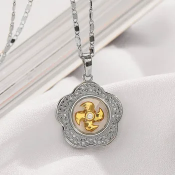 

BeUrSelf Flower Fashion Necklace Zircon Paved Pendant Best Wish Lucky Rotatable Windmill Copper Jewelry for Women Festival Gift