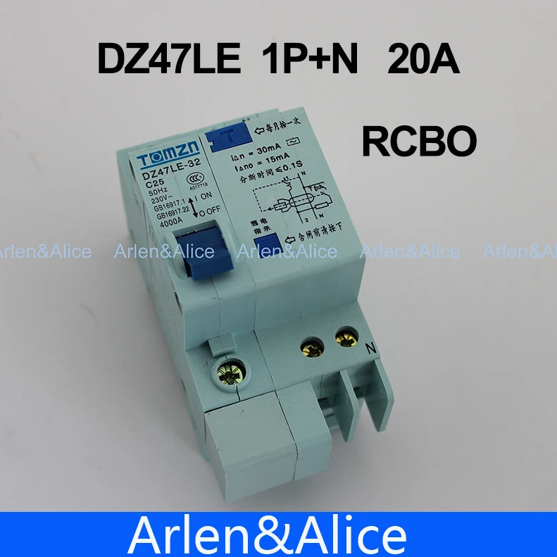 

DZ47LE 1P+N 20A 230V~ 50HZ/60HZ Residual current Circuit breaker with over current and Leakage protection RCBO