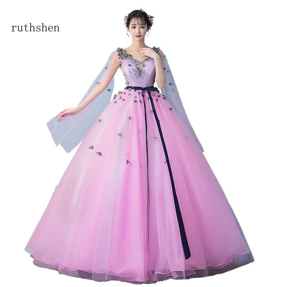 Ruthshen, новинка,, сексуальный v-образный вырез, для дебютантки на выпускной, платье с цветами, милое, 16, бальное платье, роскошное, с длинным рукавом, бальное платье, бальное платье