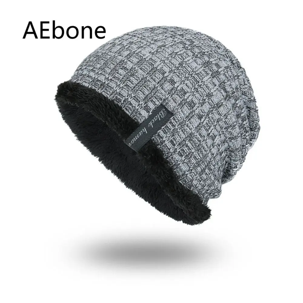 AEbone трикотажные Шапки Для мужчин зимние шапки теплые бархатные мешковатые