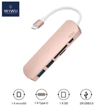 WIWU USB 3,0 концентратор для Macbook Pro type C концентраторы 5 в 1 многопортовый адаптер USB-C зарядный порт для MacBook 12 Thunderbolt USB-C концентратор