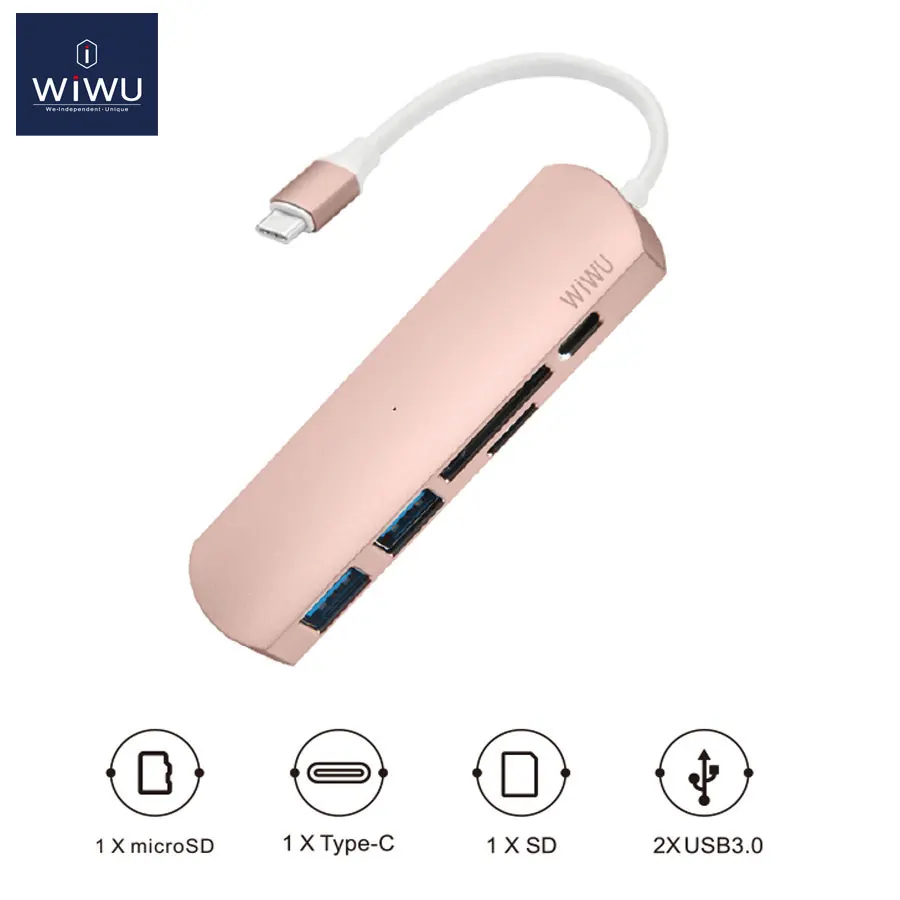 

WIWU USB 3.0 Hub for Macbook Pro Type C Hubs 5 in 1 Multi-Port Adapter USB-C Charging Port for MacBook 12 Thunderbolt USB-C Hub