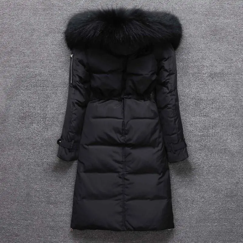 AYUNSUE, Зимняя женская куртка-пуховик, большой натуральный меховой воротник, Черный пуховик, женские парки, плотное длинное пальто, Casacas Para Mujer KJ432