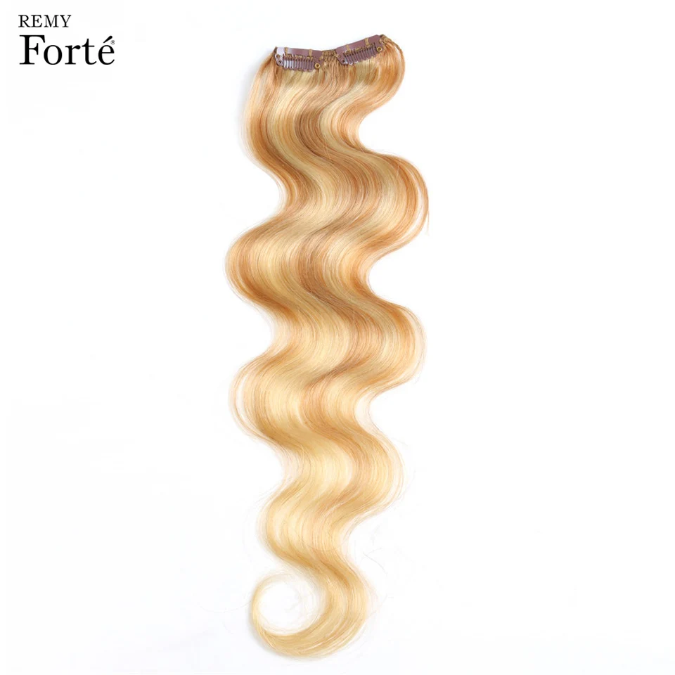 Remy Forte Clip In Human Hair Extensions P27/613 613 Piano Blonde Human Hair Clip 7 Pcs 115g Clip-In Full Head Body Hair Clip