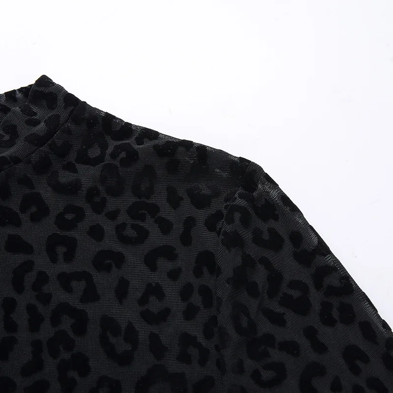 Черный леопардовый комбинезон женский Модный комбинезон леопардовая сетка Прозрачный стиль актуальный горячий стиль хороший материал